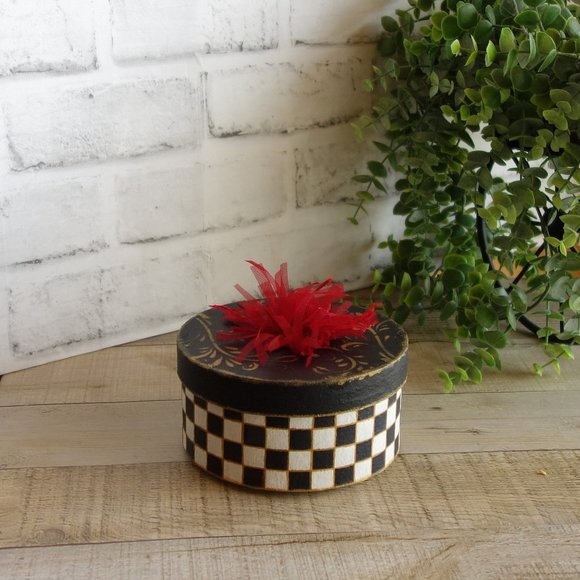 Vintage Check Small Decorative Hat Box Checked Storage Box Checked Gift Wrap Box - Picture 3 of 9